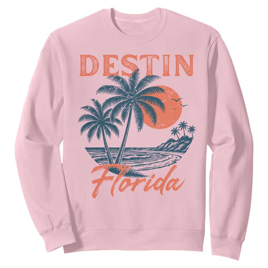 Vintage Destin Florida Beach Sweatshirt Sunset Palm Tree Graphic