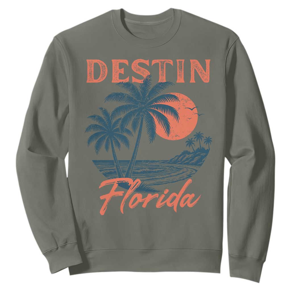 Vintage Destin Florida Beach Sweatshirt Sunset Palm Tree Graphic