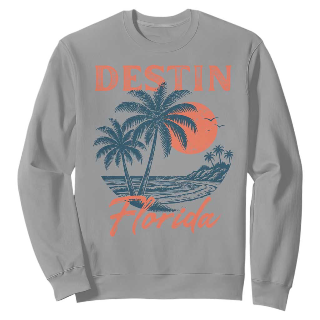 Vintage Destin Florida Beach Sweatshirt Sunset Palm Tree Graphic