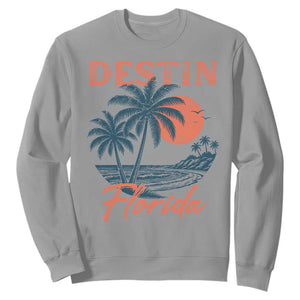 Vintage Destin Florida Beach Sweatshirt Sunset Palm Tree Graphic