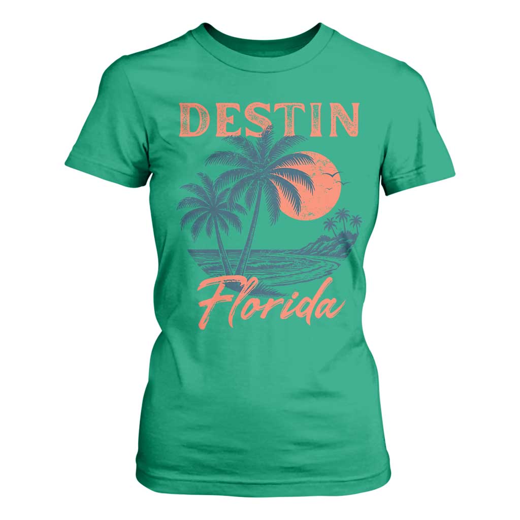 Vintage Destin Florida Beach T Shirt For Women Sunset Palm Tree Graphic TS12 Irish Green Print Your Wear