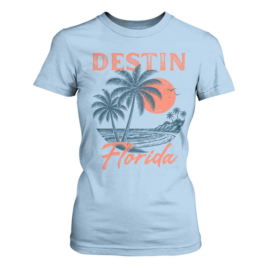 Vintage Destin Florida Beach T Shirt For Women Sunset Palm Tree Graphic TS12 Light Blue Print Your Wear