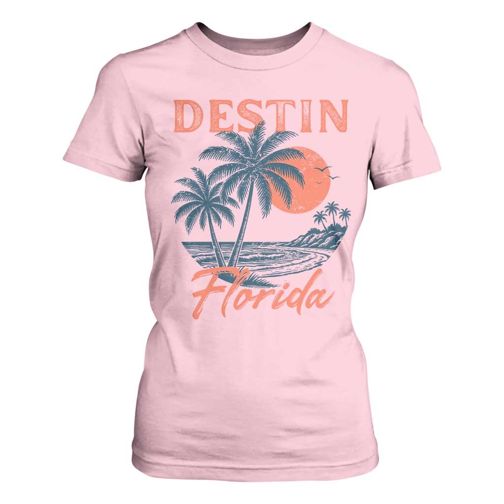 Vintage Destin Florida Beach T Shirt For Women Sunset Palm Tree Graphic TS12 Light Pink Print Your Wear