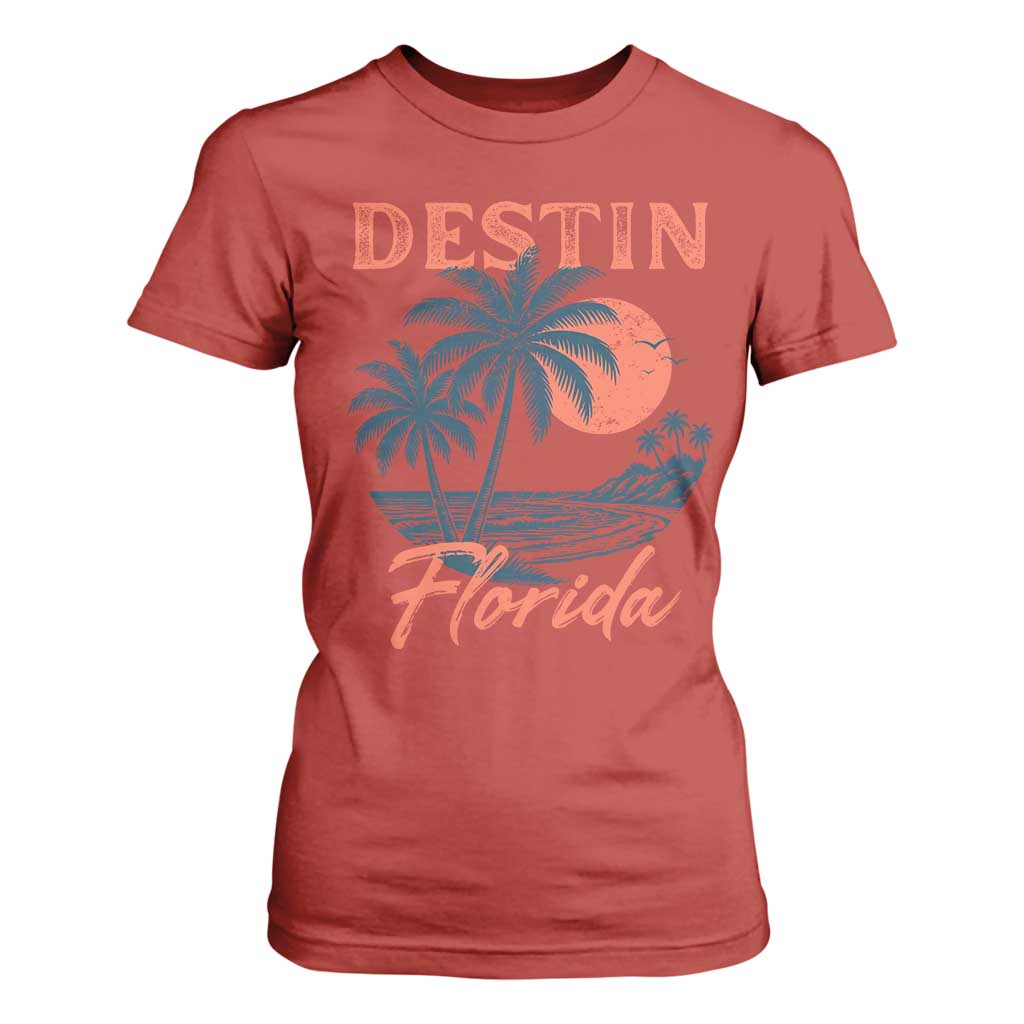 Vintage Destin Florida Beach T Shirt For Women Sunset Palm Tree Graphic TS12 Red Print Your Wear