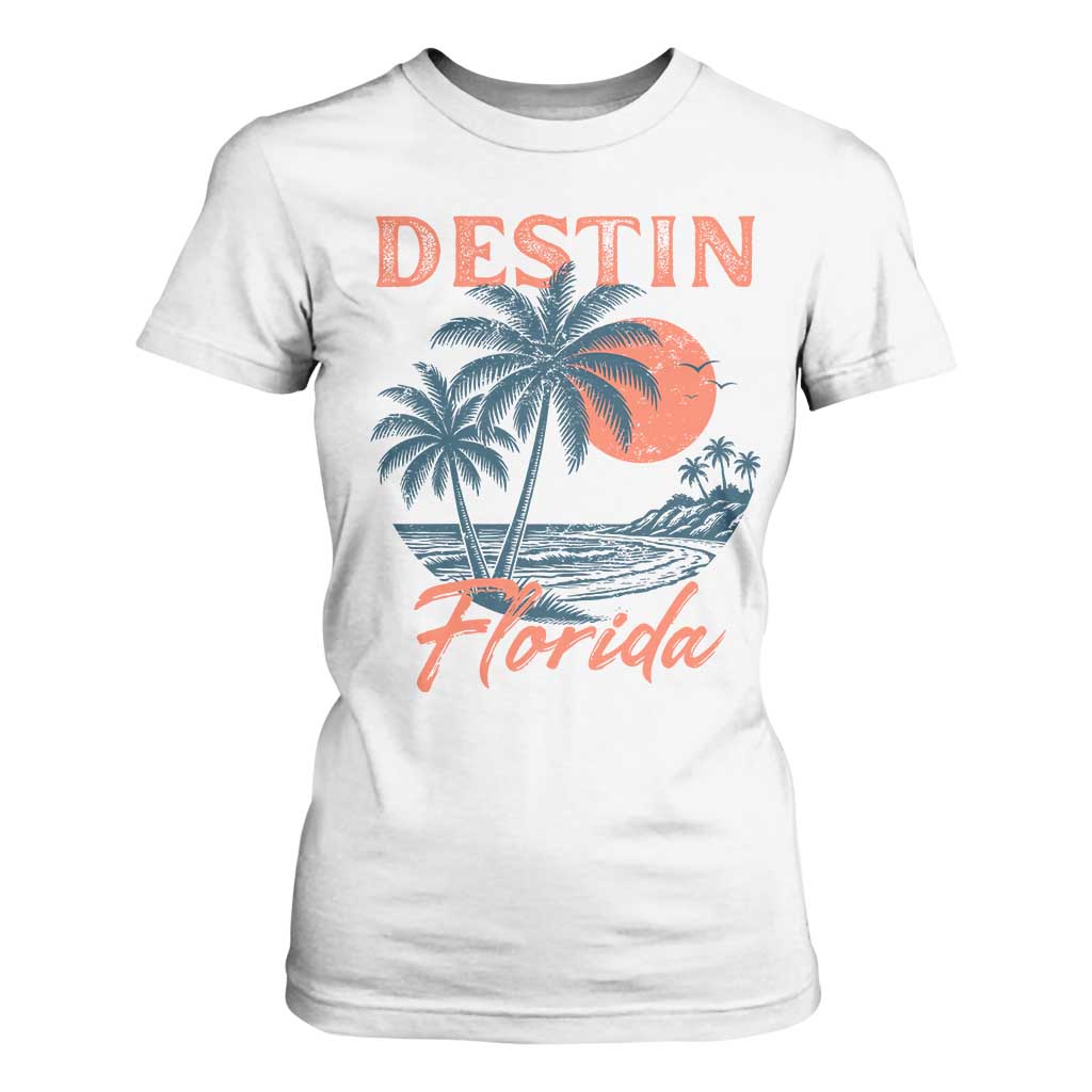 Vintage Destin Florida Beach T Shirt For Women Sunset Palm Tree Graphic TS12 White Print Your Wear