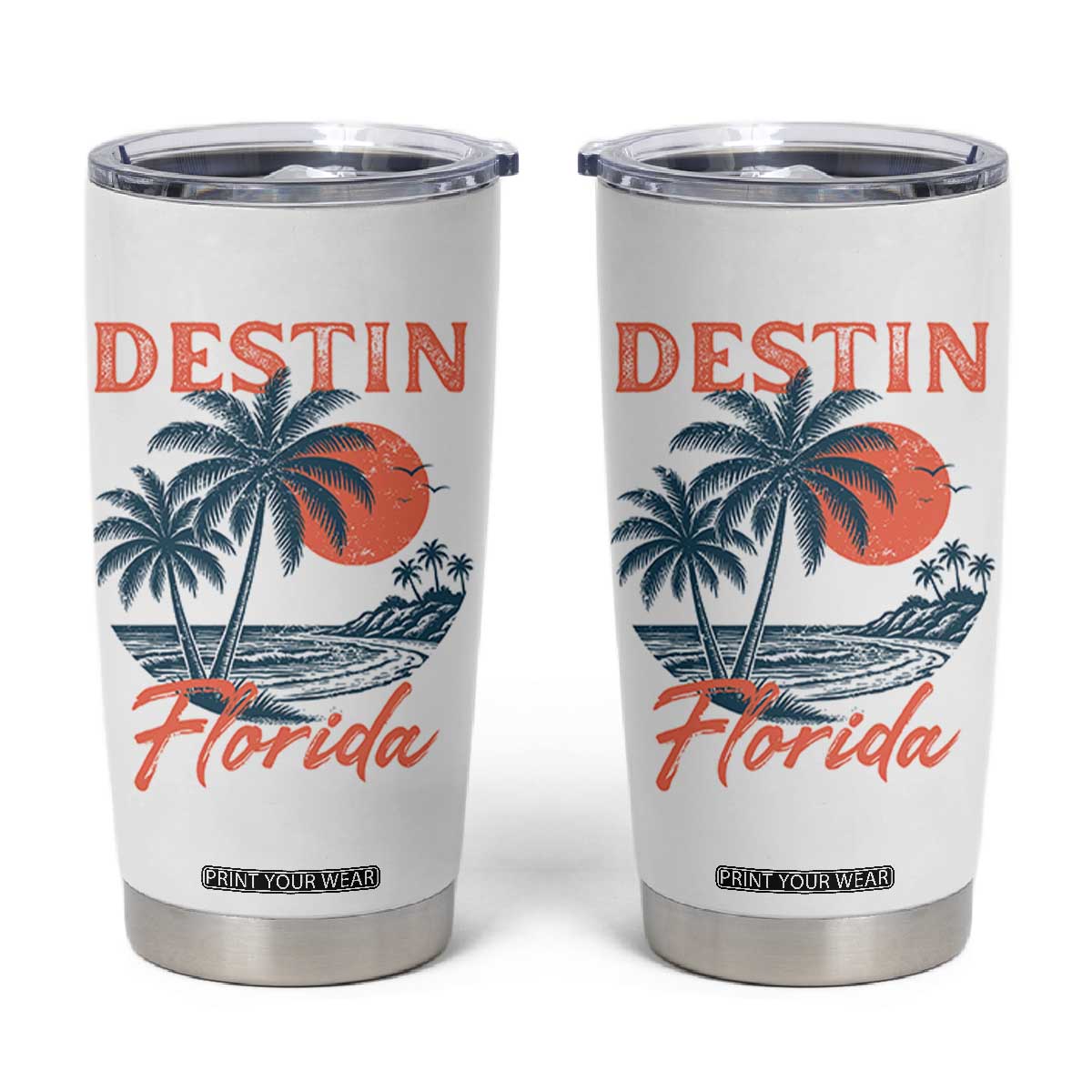 Vintage Destin Florida Beach Tumbler Cup Sunset Palm Tree Graphic TS12 White Print Your Wear
