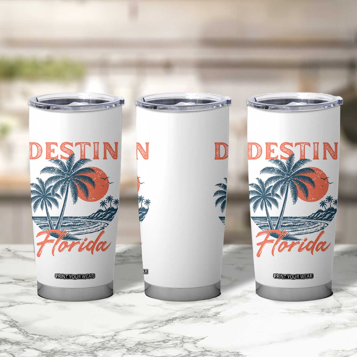 Vintage Destin Florida Beach Tumbler Cup Sunset Palm Tree Graphic TS12 Print Your Wear