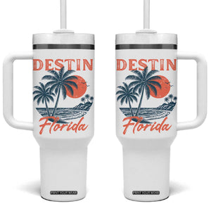 Vintage Destin Florida Beach Tumbler With Handle Sunset Palm Tree Graphic TS12 One Size: 40 oz White Print Your Wear