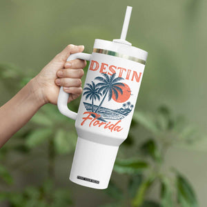 Vintage Destin Florida Beach Tumbler With Handle Sunset Palm Tree Graphic TS12 Print Your Wear