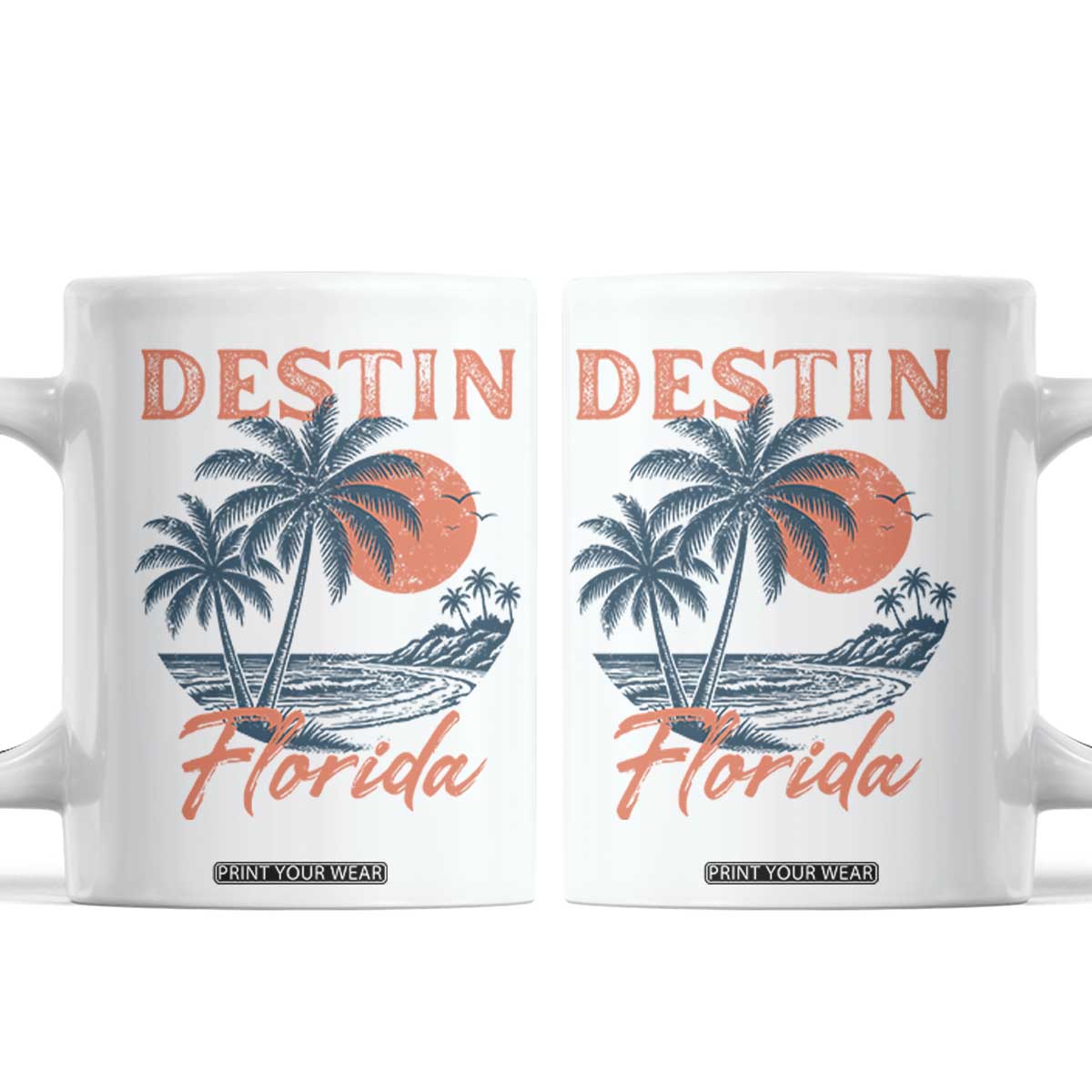 Vintage Destin Florida Beach Coffee Mug Sunset Palm Tree Graphic