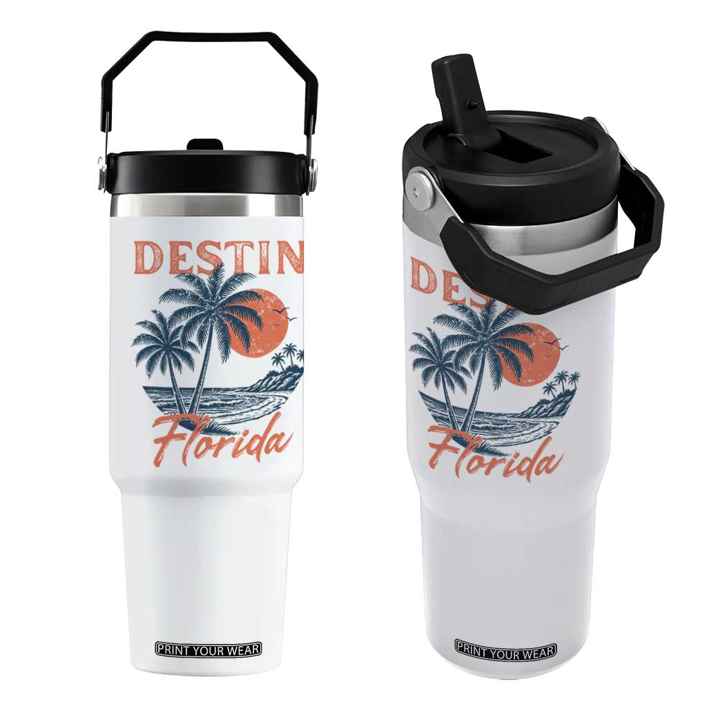 Vintage Destin Florida Beach Flip Straw Tumbler Sunset Palm Tree Graphic TS12 One Size: 30 oz White Print Your Wear