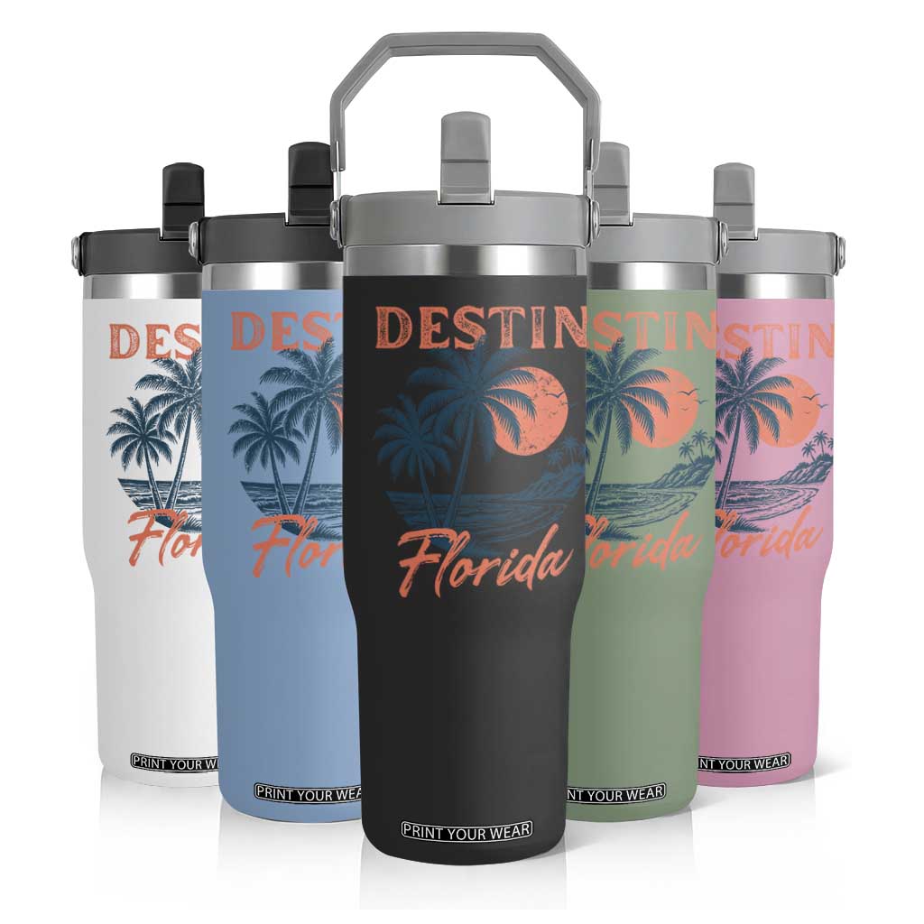 Vintage Destin Florida Beach Flip Straw Tumbler Sunset Palm Tree Graphic TS12 Print Your Wear