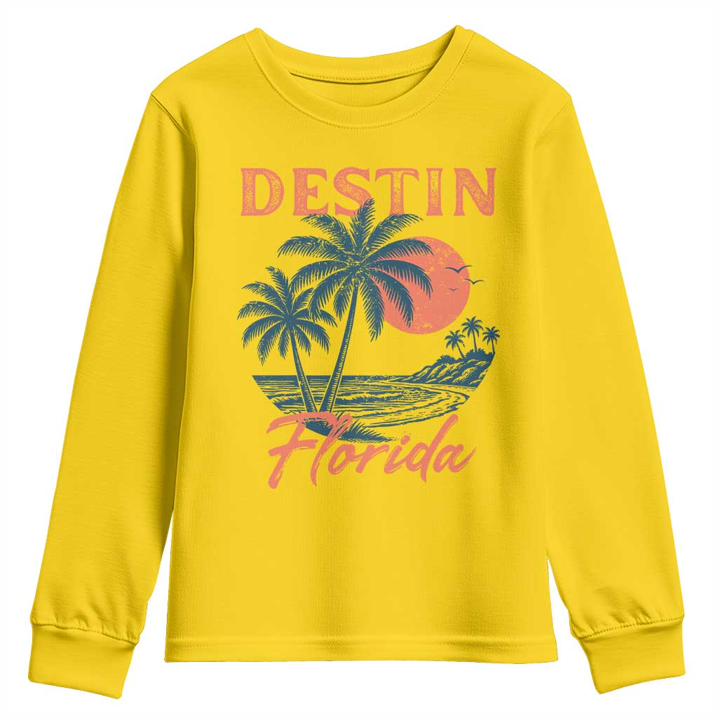 Vintage Destin Florida Beach Youth Sweatshirt Sunset Palm Tree Graphic TS12 Daisy Print Your Wear