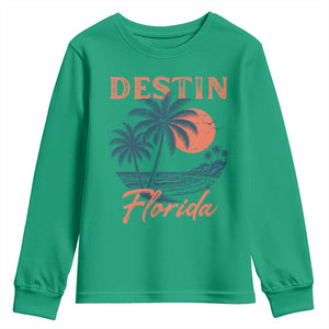 Vintage Destin Florida Beach Youth Sweatshirt Sunset Palm Tree Graphic TS12 Irish Green Print Your Wear