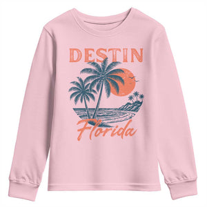 Vintage Destin Florida Beach Youth Sweatshirt Sunset Palm Tree Graphic TS12 Light Pink Print Your Wear
