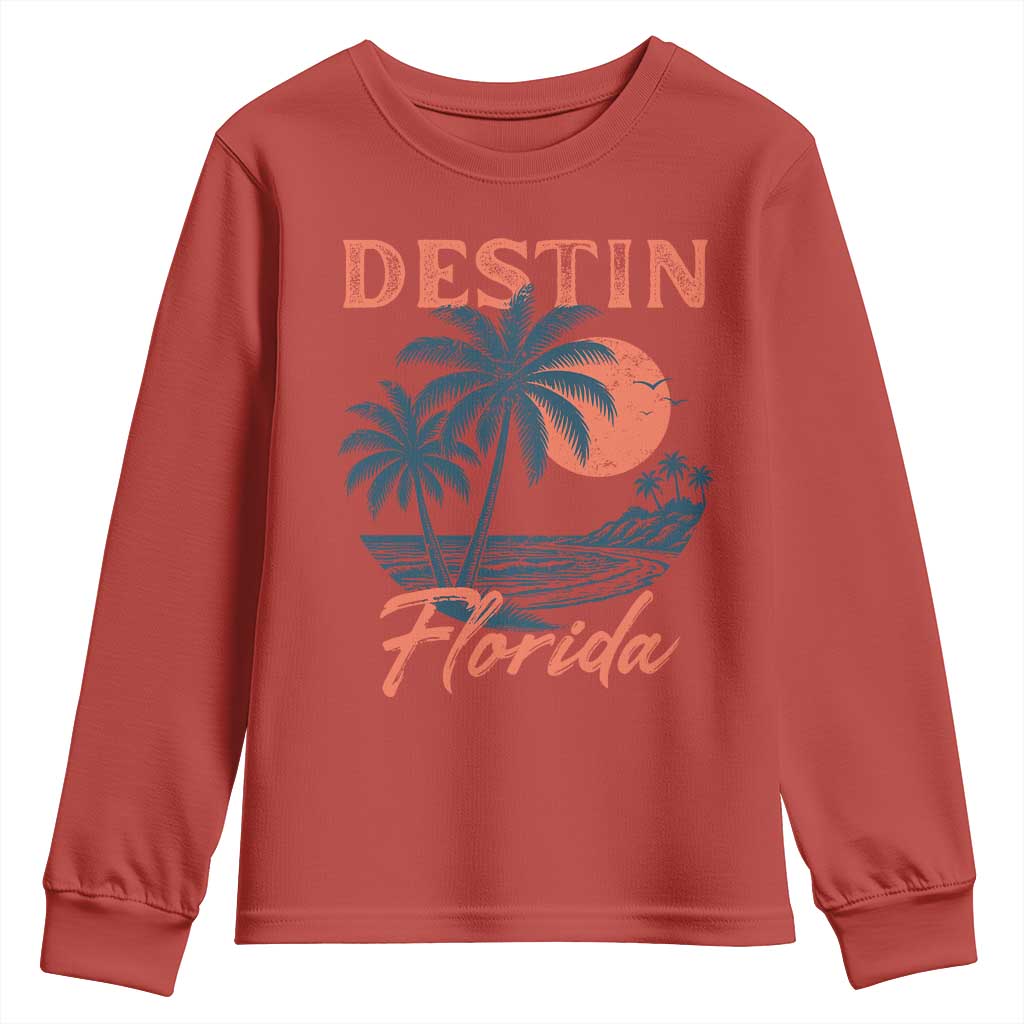 Vintage Destin Florida Beach Youth Sweatshirt Sunset Palm Tree Graphic TS12 Red Print Your Wear
