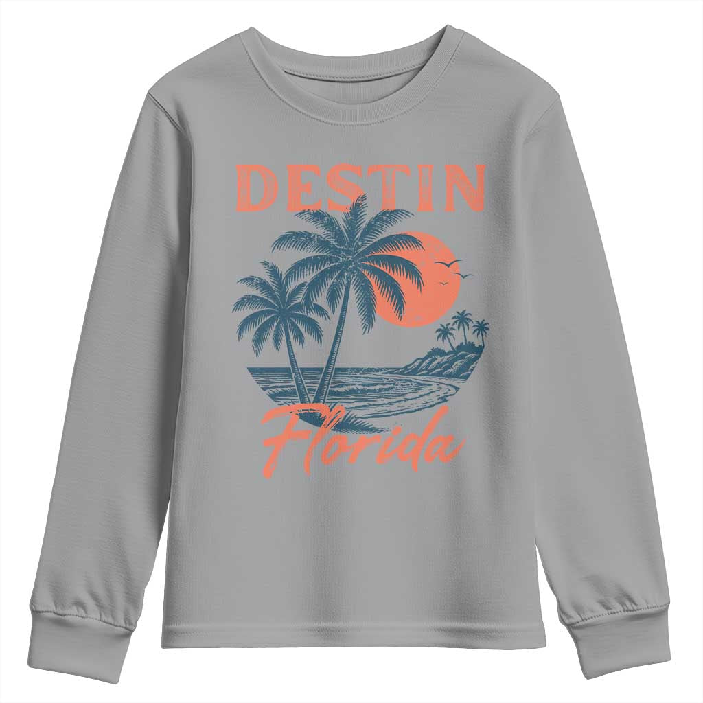 Vintage Destin Florida Beach Youth Sweatshirt Sunset Palm Tree Graphic TS12 Sport Gray Print Your Wear