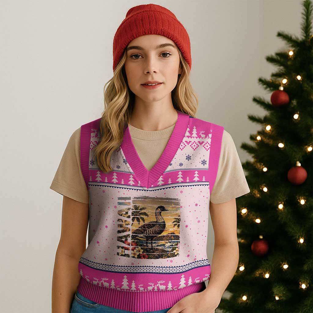 Hawaii Tropical Bird V-Neck Knit Sweater Vest Summer Island Vacation Gift TS12 Hot Pink Print Your Wear