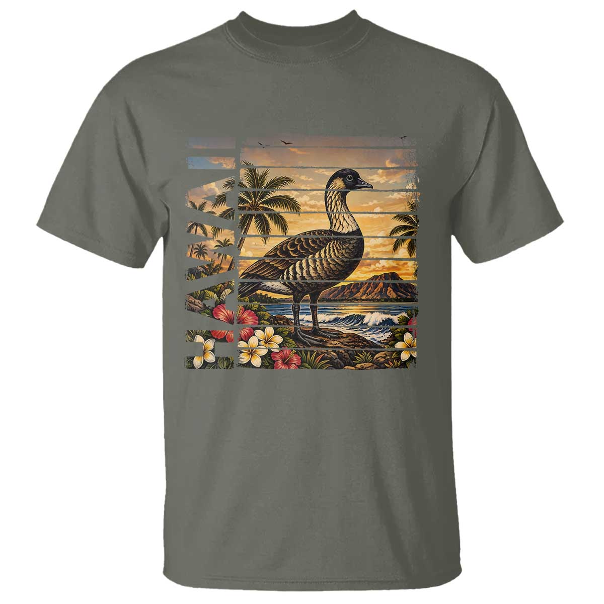Hawaii Tropical Bird T Shirt Summer Island Vacation Gift TS12 Military Green Print Your Wear