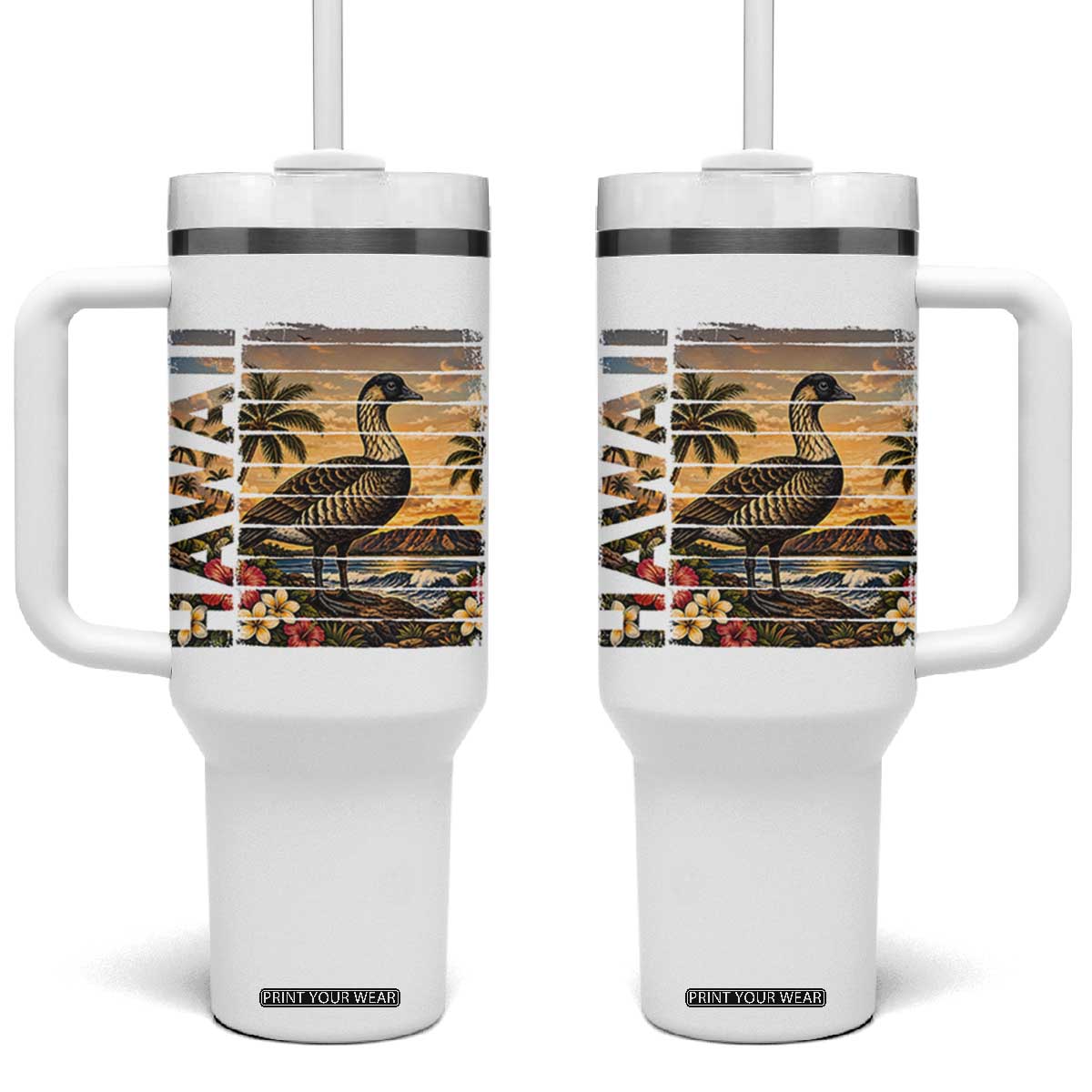 Hawaii Tropical Bird Tumbler With Handle Summer Island Vacation Gift TS12 One Size: 40 oz White Print Your Wear