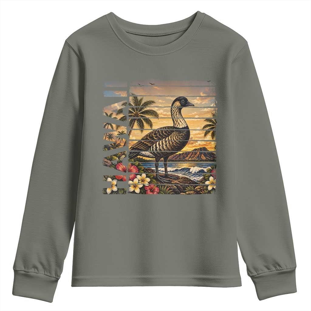 Hawaii Tropical Bird Youth Sweatshirt Summer Island Vacation Gift TS12 Military Green Print Your Wear
