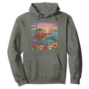 Hawaii Sea Turtle Hoodie Tropical Sunset Island Vacation Gift TS12 Military Green Print Your Wear