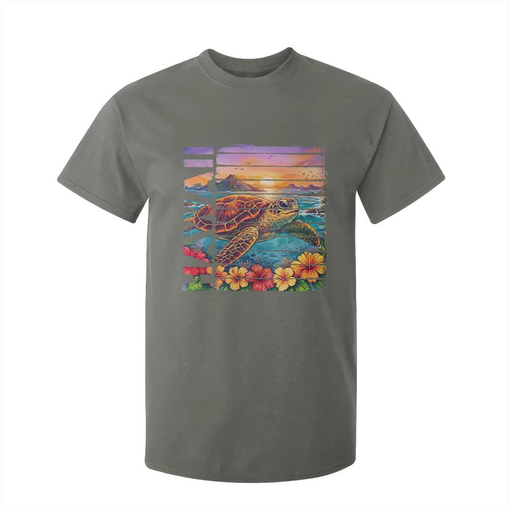 Hawaii Sea Turtle T Shirt For Kid Tropical Sunset Island Vacation Gift TS12 Military Green Print Your Wear
