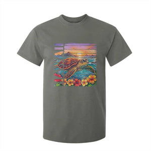 Hawaii Sea Turtle T Shirt For Kid Tropical Sunset Island Vacation Gift TS12 Military Green Print Your Wear
