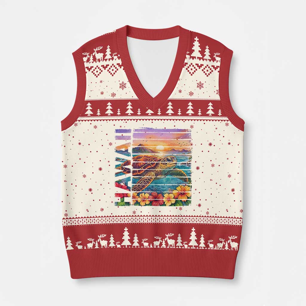 Hawaii Sea Turtle V-Neck Knit Sweater Vest Tropical Sunset Island Vacation Gift TS12 Beige Red Print Your Wear