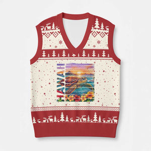 Hawaii Sea Turtle V-Neck Knit Sweater Vest Tropical Sunset Island Vacation Gift TS12 Beige Red Print Your Wear