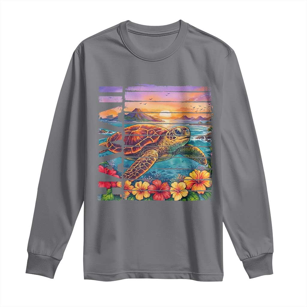 Hawaii Sea Turtle Long Sleeve Shirt Tropical Sunset Island Vacation Gift TS12 Charcoal Print Your Wear