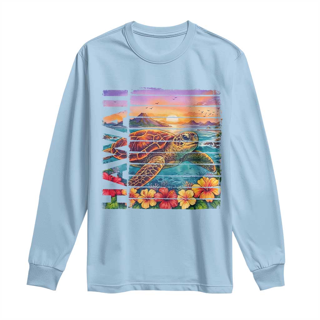 Hawaii Sea Turtle Long Sleeve Shirt Tropical Sunset Island Vacation Gift TS12 Light Blue Print Your Wear