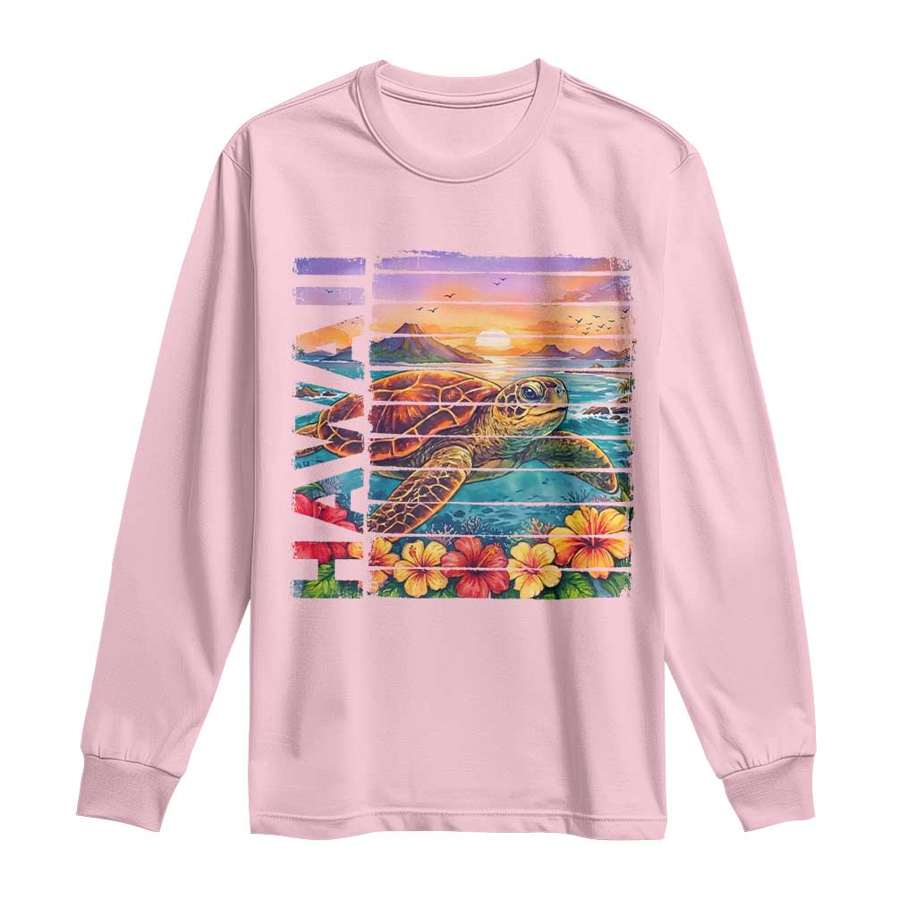 Hawaii Sea Turtle Long Sleeve Shirt Tropical Sunset Island Vacation Gift TS12 Light Pink Print Your Wear