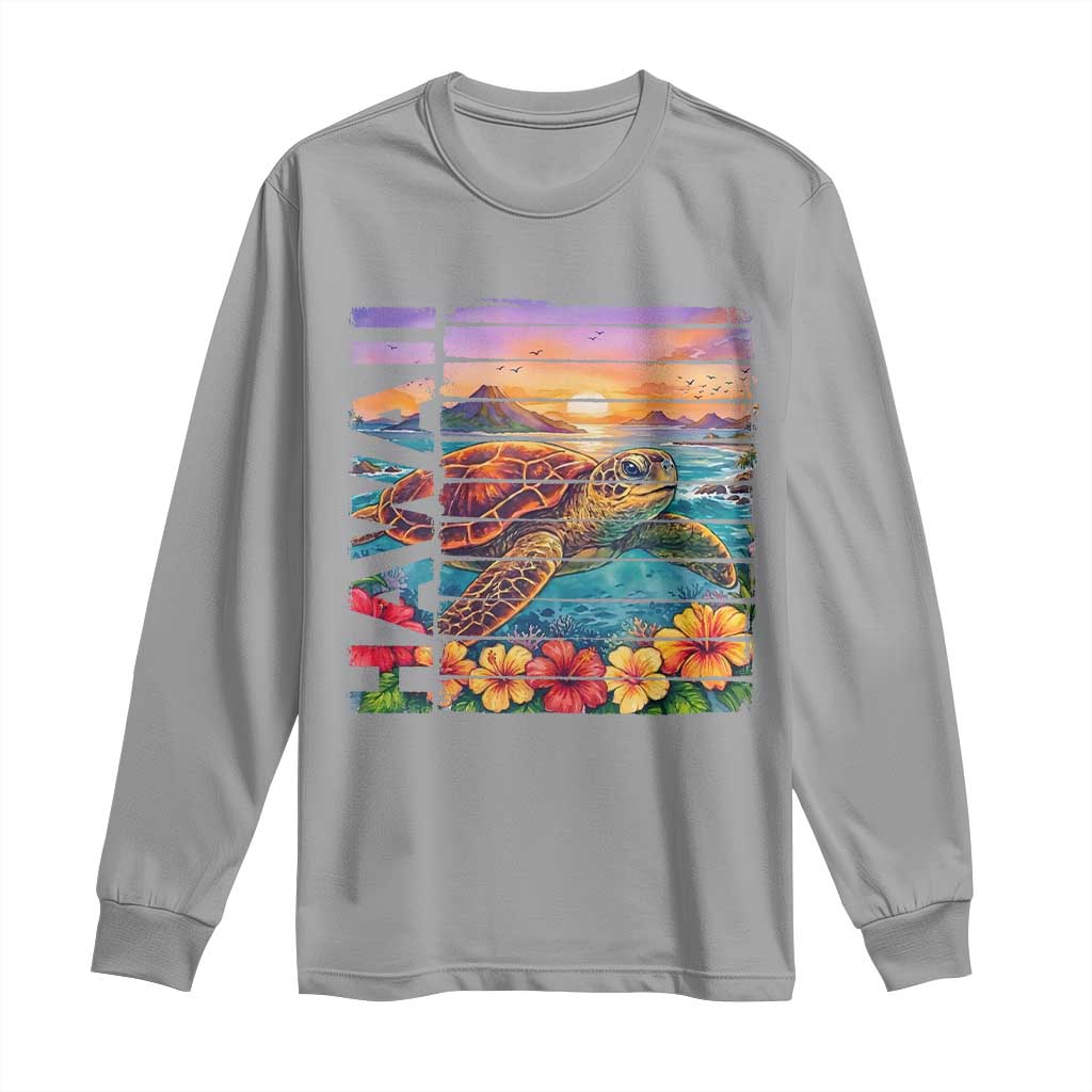 Hawaii Sea Turtle Long Sleeve Shirt Tropical Sunset Island Vacation Gift TS12 Sport Gray Print Your Wear