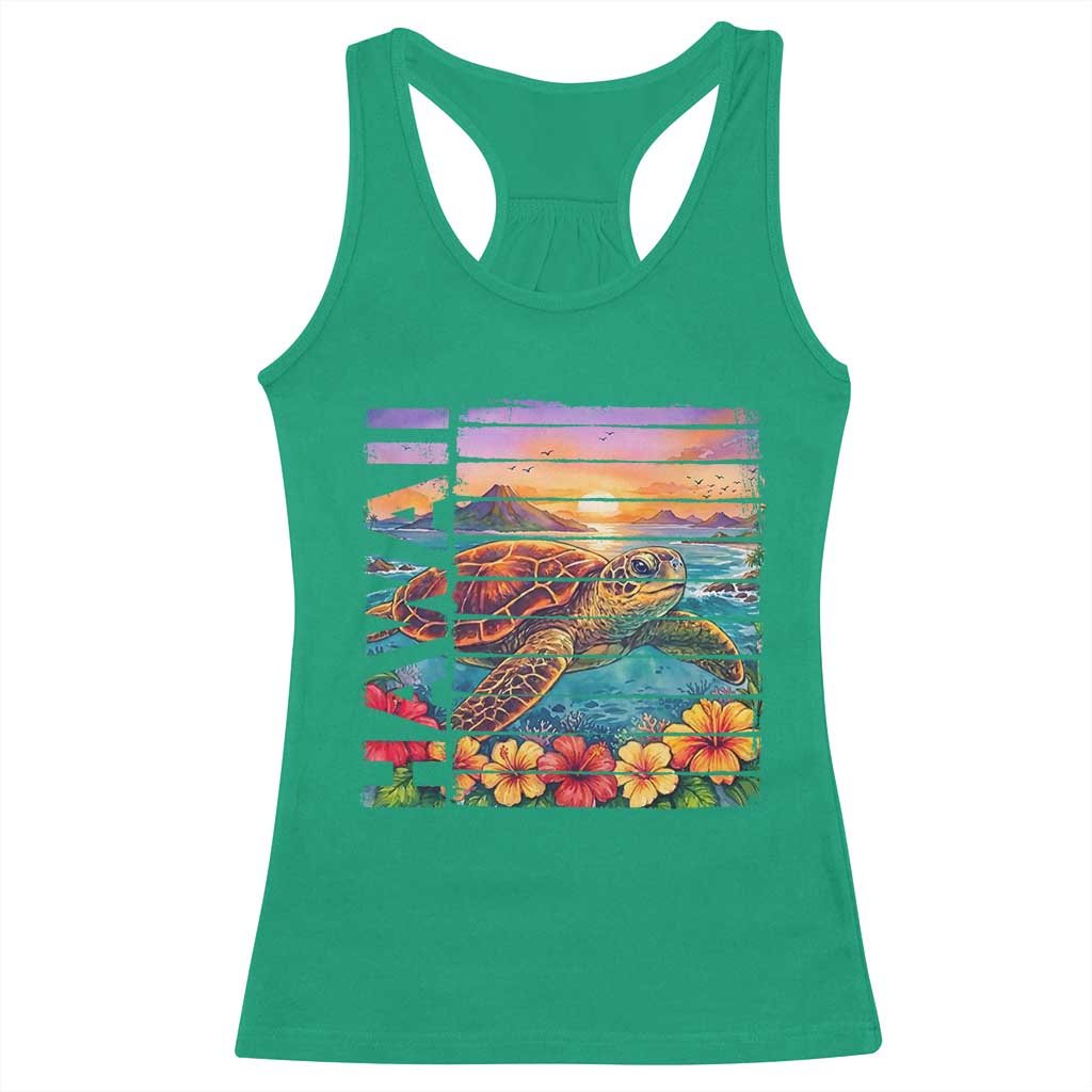 Hawaii Sea Turtle Racerback Tank Top Tropical Sunset Island Vacation Gift TS12 Irish Green Print Your Wear