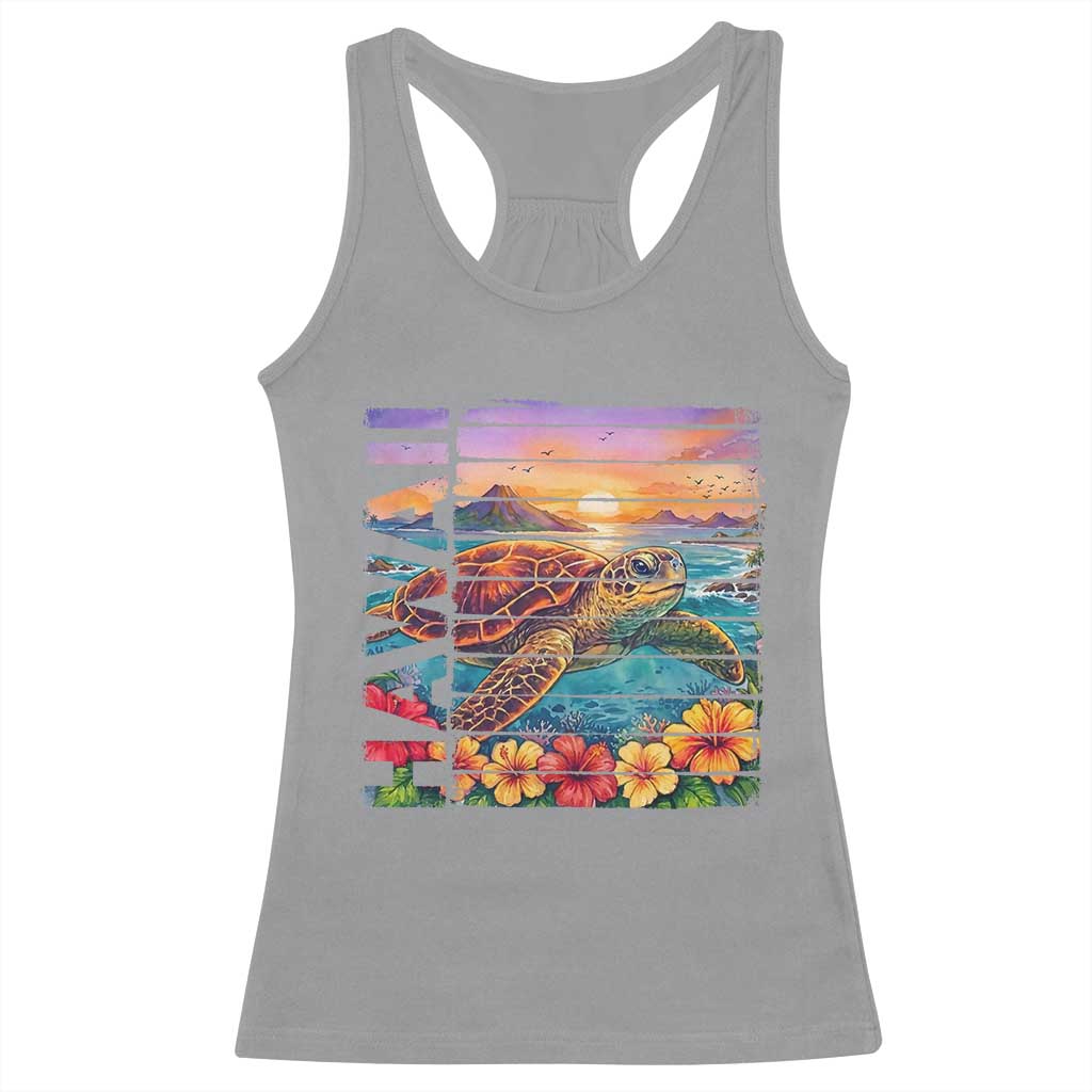 Hawaii Sea Turtle Racerback Tank Top Tropical Sunset Island Vacation Gift TS12 Sport Gray Print Your Wear