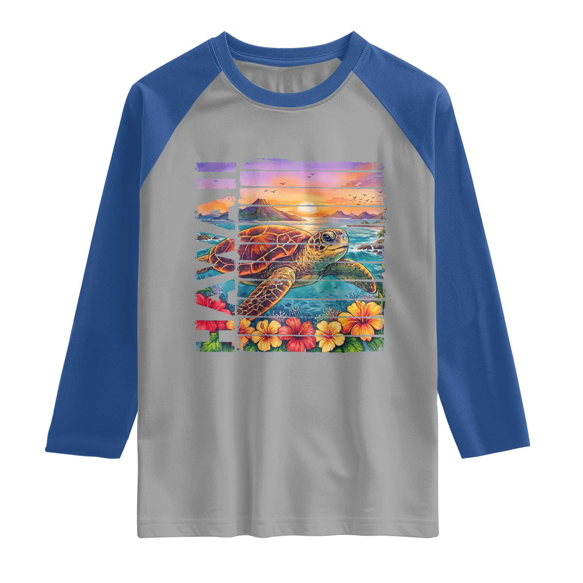Hawaii Sea Turtle Raglan Shirt Tropical Sunset Island Vacation Gift TS12 Sport Gray Royal Print Your Wear
