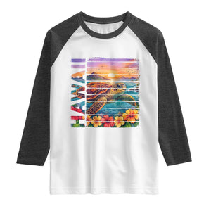 Hawaii Sea Turtle Raglan Shirt Tropical Sunset Island Vacation Gift TS12 White Heather Charcoal Print Your Wear