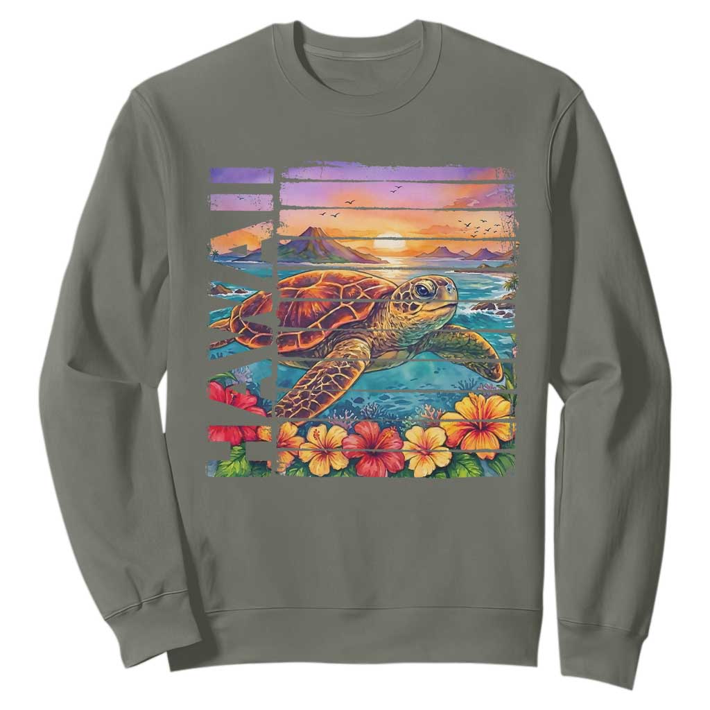 Hawaii Sea Turtle Sweatshirt Tropical Sunset Island Vacation Gift