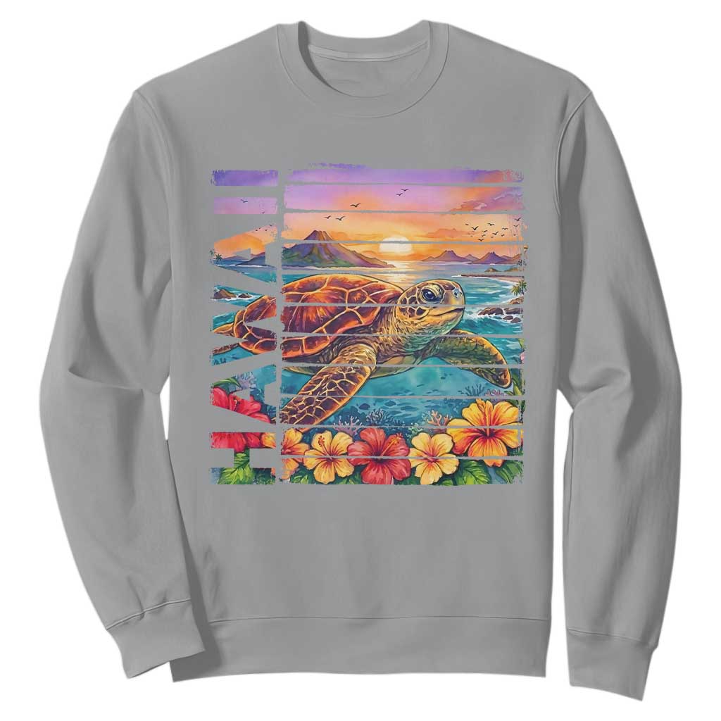 Hawaii Sea Turtle Sweatshirt Tropical Sunset Island Vacation Gift