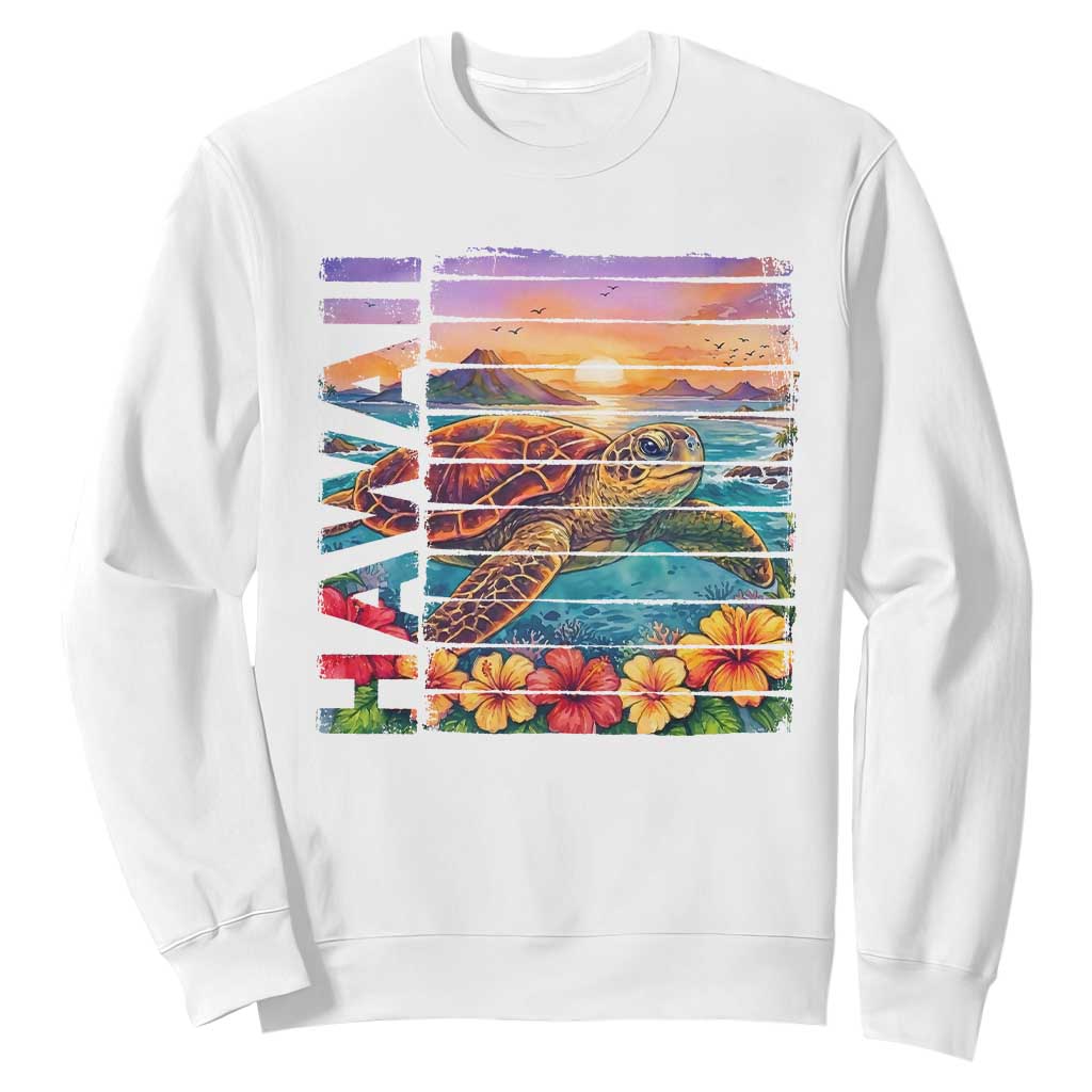 Hawaii Sea Turtle Sweatshirt Tropical Sunset Island Vacation Gift