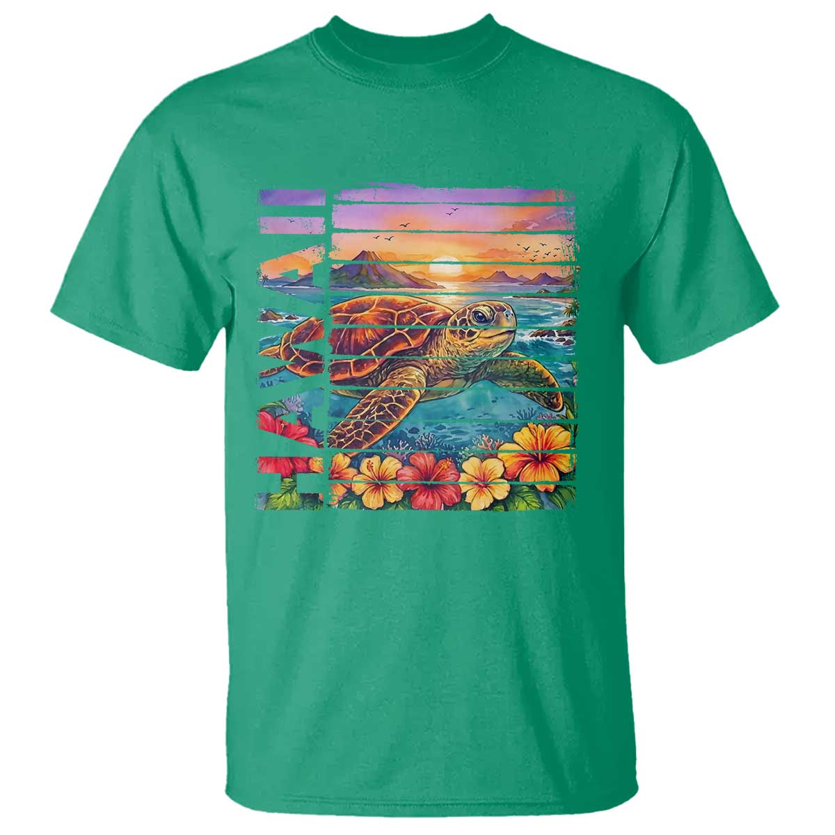 Hawaii Sea Turtle T Shirt Tropical Sunset Island Vacation Gift TS12 Irish Green Print Your Wear