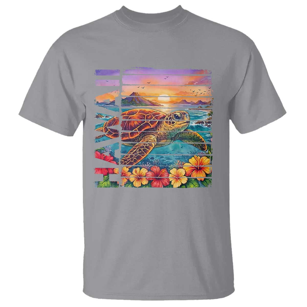 Hawaii Sea Turtle T Shirt Tropical Sunset Island Vacation Gift TS12 Sport Gray Print Your Wear