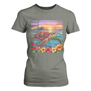 Hawaii Sea Turtle T Shirt For Women Tropical Sunset Island Vacation Gift TS12 Military Green Print Your Wear