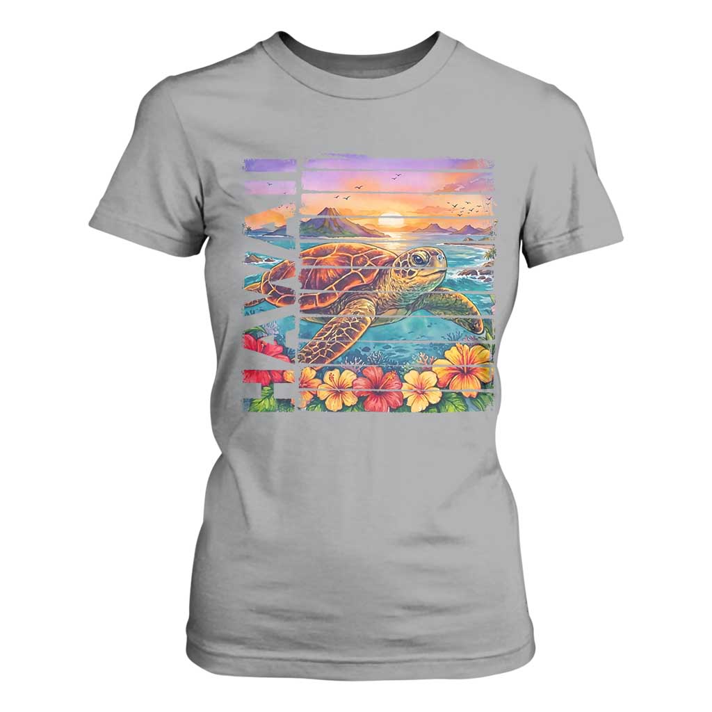 Hawaii Sea Turtle T Shirt For Women Tropical Sunset Island Vacation Gift TS12 Sport Gray Print Your Wear