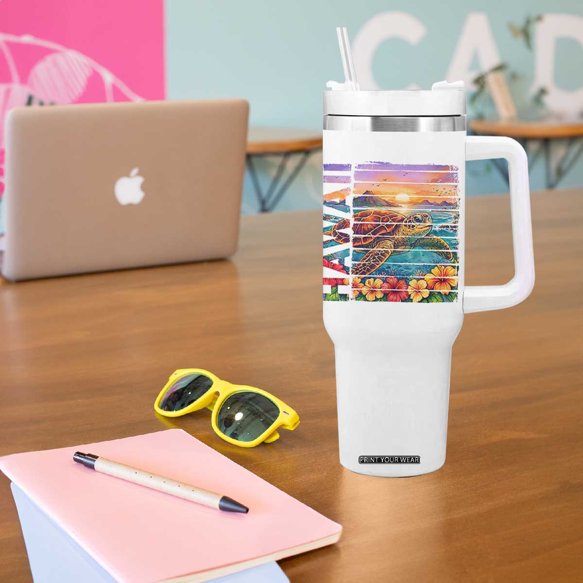 Hawaii Sea Turtle Tumbler With Handle Tropical Sunset Island Vacation Gift TS12 Print Your Wear
