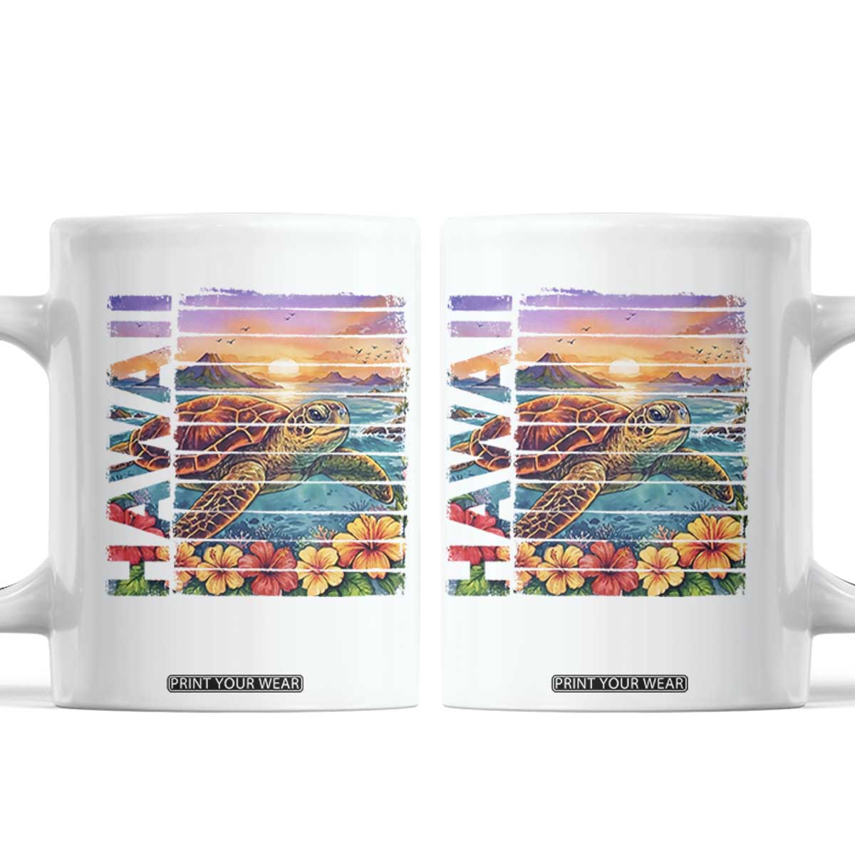 Hawaii Sea Turtle Coffee Mug Tropical Sunset Island Vacation Gift