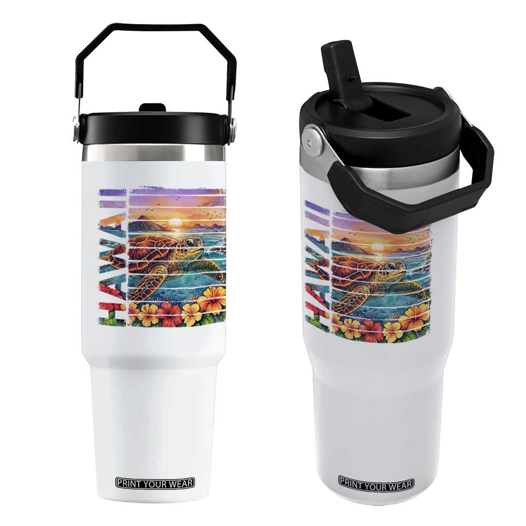 Hawaii Sea Turtle Flip Straw Tumbler Tropical Sunset Island Vacation Gift TS12 One Size: 30 oz White Print Your Wear