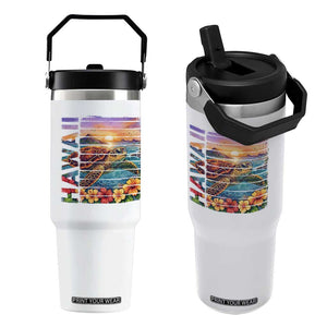 Hawaii Sea Turtle Flip Straw Tumbler Tropical Sunset Island Vacation Gift TS12 One Size: 30 oz White Print Your Wear