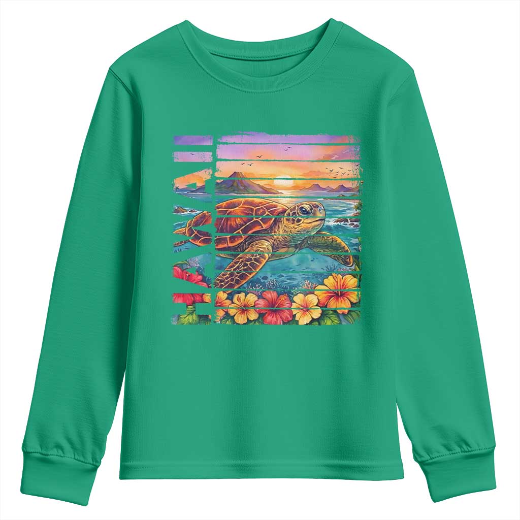 Hawaii Sea Turtle Youth Sweatshirt Tropical Sunset Island Vacation Gift TS12 Irish Green Print Your Wear